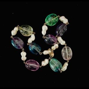 (#78) Fluorite & Siamese Fresh Water Pearl Necklace with 925 Silver Clasp